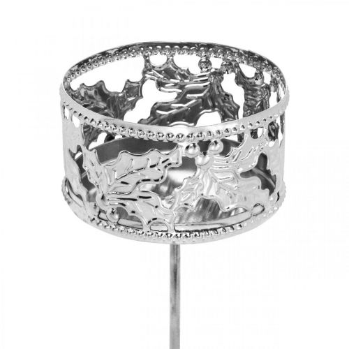 Floristik24 Ljusstake med palm, värmeljushållare för adventskrans silver Ø5,5cm 4 st