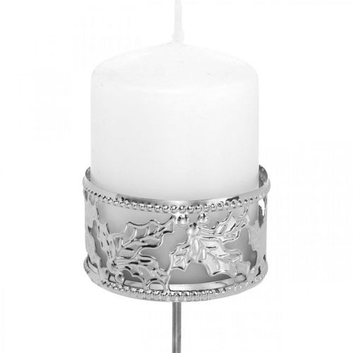 Floristik24 Ljusstake med palm, värmeljushållare för adventskrans silver Ø5,5cm 4 st