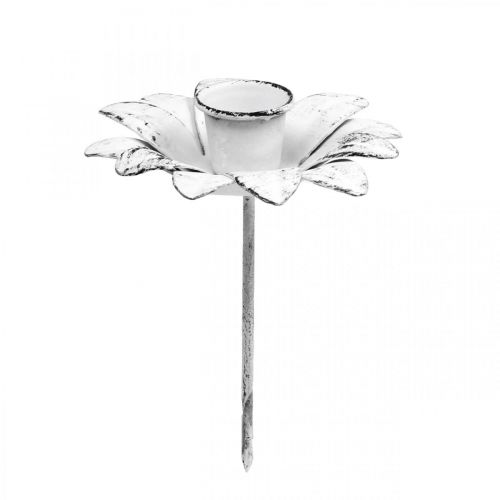 Floristik24 Ljusstake blomma metall ljusstake till sticka Vit Shabby Ø9cm