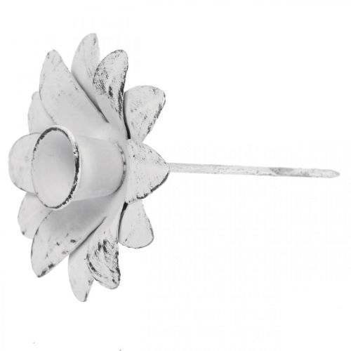 Floristik24 Ljusstake blomma metall ljusstake till sticka Vit Shabby Ø9cm