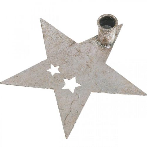 Artikel Metalldekorationsstjärna, avsmalnande ljushållare för jul silver, antik look 20cm × 19,5cm
