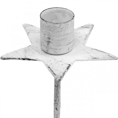 Floristik24 Trädljushållare, jul, stjärna för stickning, ljusdekoration av metall vit shabby chic Ø5cm
