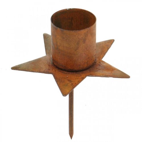 Floristik24 Avsmalnande ljusstake stjärna, Advent, plug-in ljushållare, metalldekor patina Ø6cm
