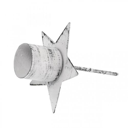 Floristik24 Stjärna för plugg, spetsig ljushållare, adventsdekoration, ljushållare av vit metall, shabby chic Ø6cm