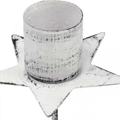 Floristik24 Stjärna för plugg, spetsig ljushållare, adventsdekoration, ljushållare av vit metall, shabby chic Ø6cm