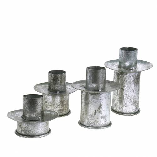 Floristik24 Stegljusuppsättning silver antik Ø9,5–10,5cm H7–14cm 4st