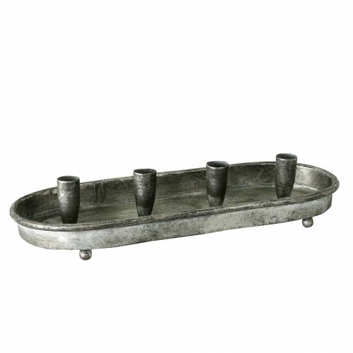 Floristik24 Ljusbricka oval för 4 ljus antik silvermetall 40 × 17cm