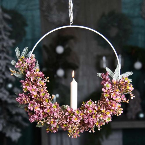 Floristik24 Ljusstake att hänga dekorativ ring metall vit Ø28,5cm 3st
