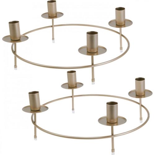 Floristik24 Ljusring pinne ljus ljusstake guld Ø33,5cm H11cm 2st