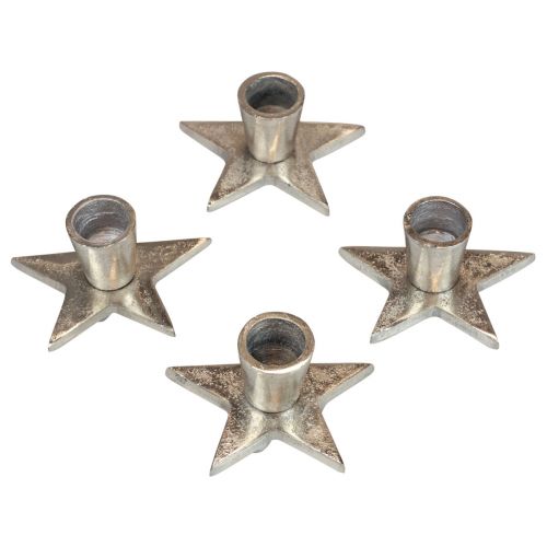 Artikel Ljusstake silver pinne ljushållare stjärna 8x8x4,5cm 4st