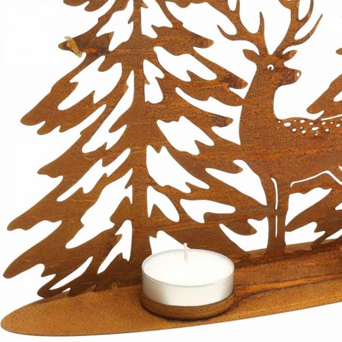 Floristik24 Ljusstake fönsterdekor rådjur i skogen rostdekor 38x30cm