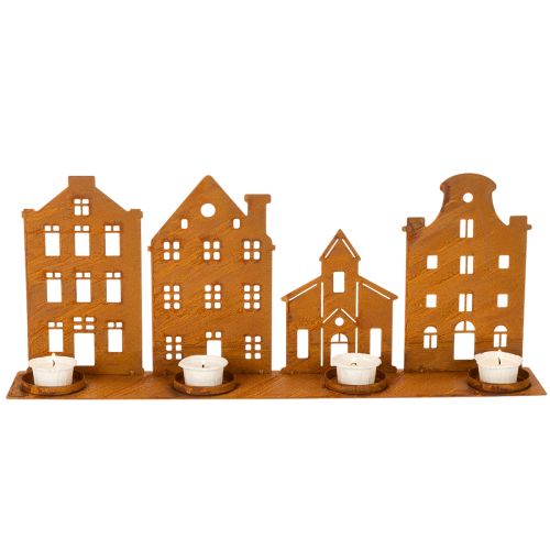 Ljusstake Julbelysning Dekoration Hus Rost 52×12cm | Floristik24.se