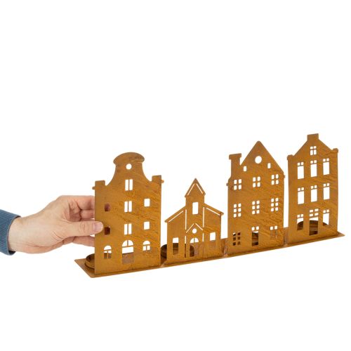 Ljusstake Julbelysning Dekoration Hus Rost 52×12cm | Floristik24.se