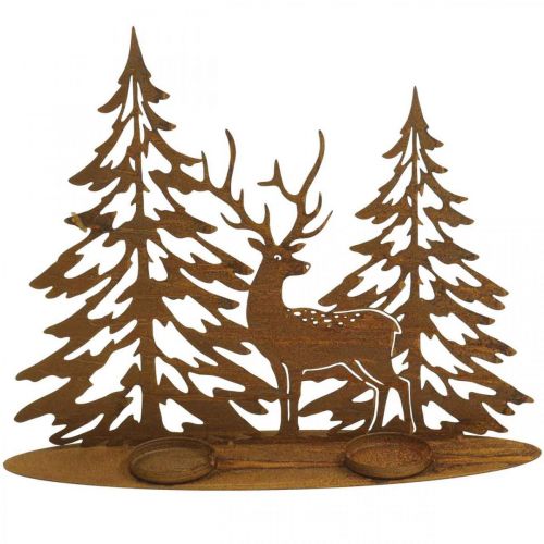 Floristik24 Ljusstake fönsterdekor rådjur i skogen rostdekor 38x30cm