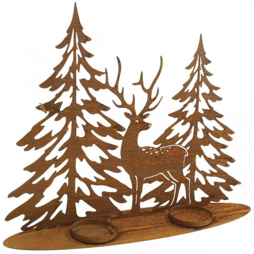 Floristik24 Ljusstake fönsterdekor rådjur i skogen rostdekor 38x30cm