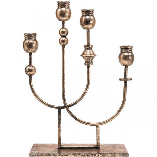 Floristik24 Ljusstake Gyllene Ljusstake Vintage 4-flamma H39cm