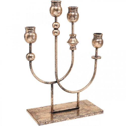 Floristik24 Ljusstake Gyllene Ljusstake Vintage 4-flamma H39cm