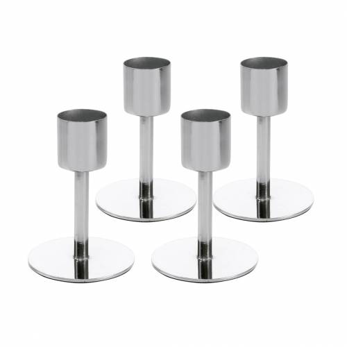 Floristik24 Ljushållare i metall för avsmalnande ljus silver Ø2,2cm H7,3cm 4 stycken