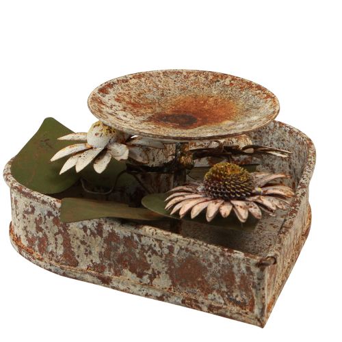 Floristik24 Ljusstake metallhjärta med blommor värmeljushållare vintage rost 14×13cm