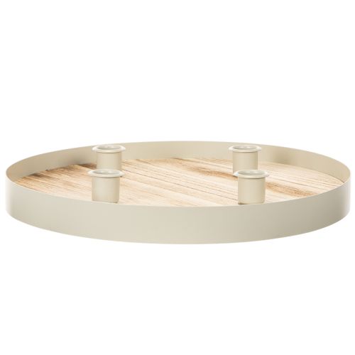 Rund ljusbricka i trä för fyra koniska ljus, 30 cm | Floristik24.se