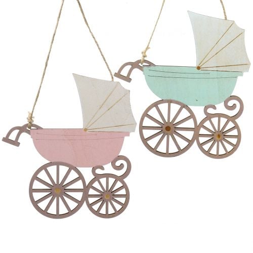 Dekorativ hängande barnvagn rosa / blå 16,5 cm x 15 cm 6 st