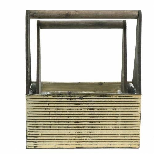 Floristik24 Planter med handtagskräm, gråvit tvättad trämetall 30 × 12,5 cm / 28 × 12 cm uppsättning av 2