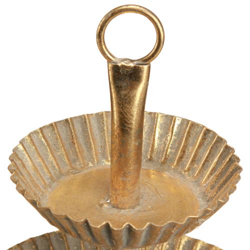Artikel Litet 2-vånings tårtställ i metall antikguld Ø13cm H16,5cm