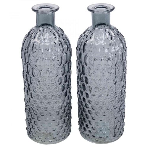Liten glasvas vas honeycomb glas blå grå H20cm 6st