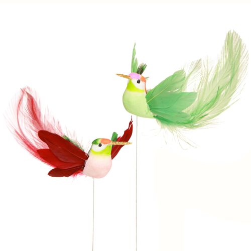 Artikel Hummingbird dekoration på pinne turkos vinröd 13-15cmx9-10cm 6 st