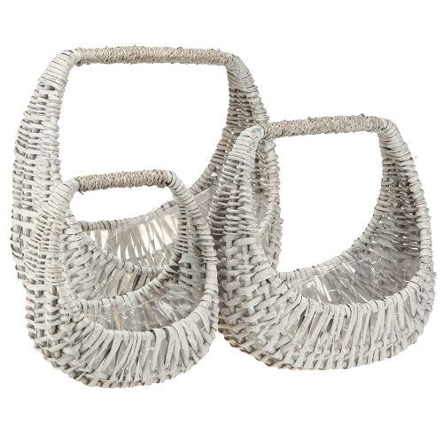 Korg med handtag, flätad korg, tvättad grå, H43/34/27cm, set om 3