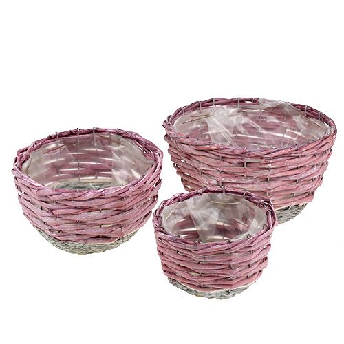 Floristik24 Korg rund set om 3 Ø14cm - 24cm rosa, natur