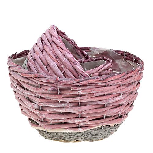 Floristik24 Korg rund set om 3 Ø14cm - 24cm rosa, natur