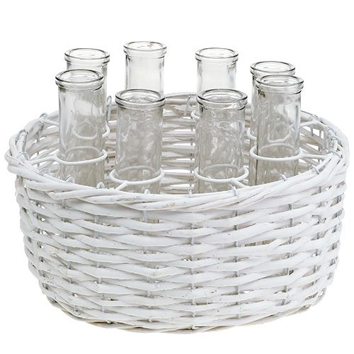 Floristik24 Korg rund vit Ø27cm med 8 provrör