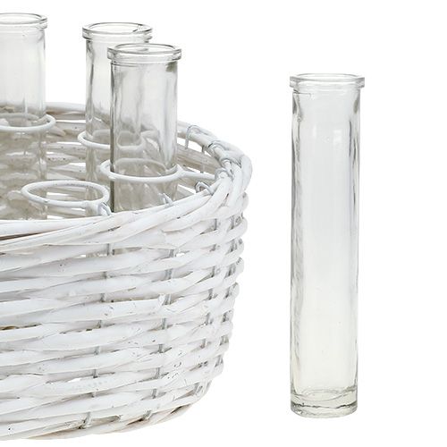 Floristik24 Korg rund vit Ø27cm med 8 provrör
