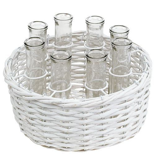 Floristik24 Korg rund vit Ø27cm med 8 provrör