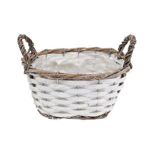 Floristik24 Korg med handtag oval natur, vit 20 x 14 cm