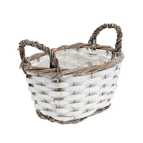 Floristik24 Korg med handtag oval natur, vit 20 x 14 cm