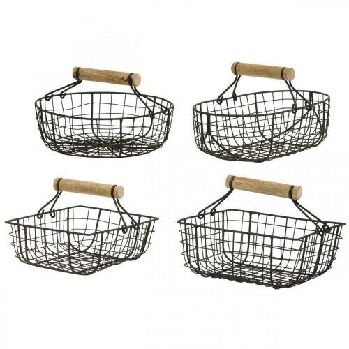 Floristik24 Metallkorg med handtag, korg för plantering, trådkorg variation brun, naturlig H10,5/12/13/11,5 cm set om 4