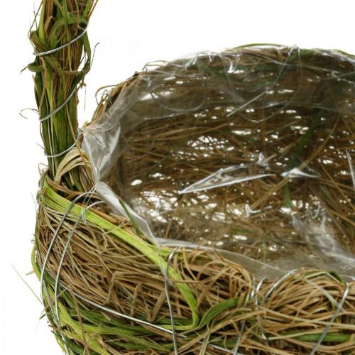 Floristik24 Växtkorg med handtag raffia och högrön korgfjäder 16×22/21×27cm set om 2