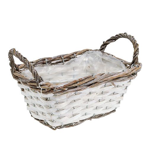 Floristik24 Fyrkantig korg med handtag naturvit 22 x 14 cm