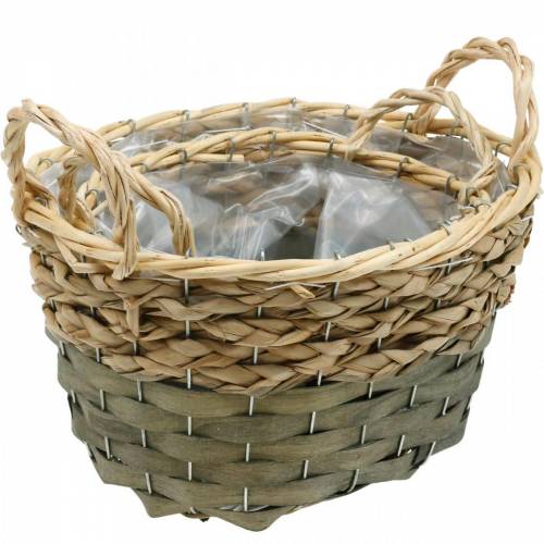 Artikel Korg flätad oval växtkorg natur, grå 29/24cm set om 2