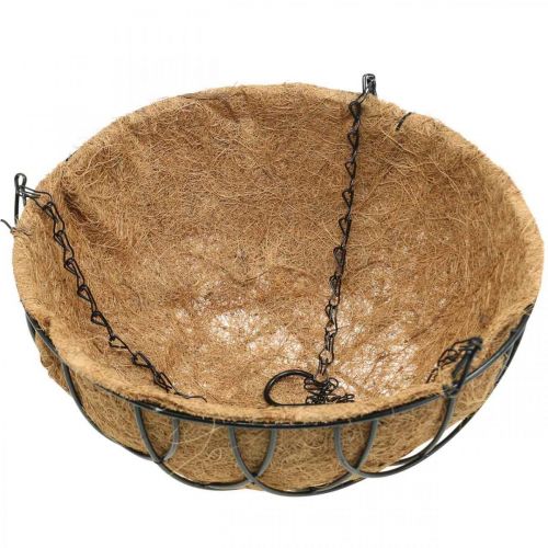 Artikel Växtkorg för upphängning, hängkorg av metall, kokosfibrer natur, svart H15cm Ø30,5cm