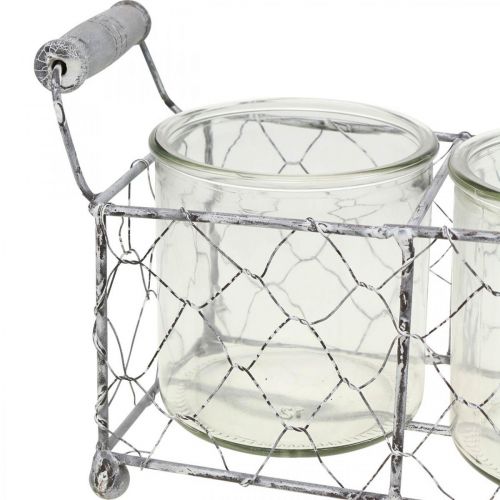Artikel Vintage Trådkorg Vitad med Glasvas Lykta 21×10,5cm