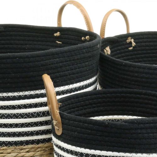 Artikel Handtagskorg, beställningshjälp, växtkorg, redskap svart och vit, natur Ø32/28/23cm H30/25/19cm set om 3
