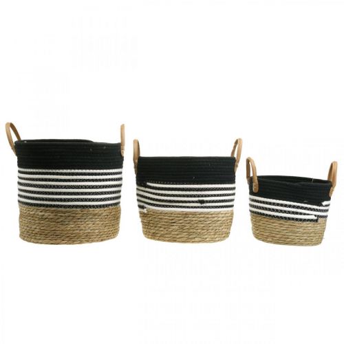 Artikel Handtagskorg, beställningshjälp, växtkorg, redskap svart och vit, natur Ø32/28/23cm H30/25/19cm set om 3