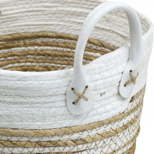 Floristik24 Korg för plantering, redskap med handtag, organisatör vit, naturlig Ø32/28/23cm H30/25/19cm set om 3