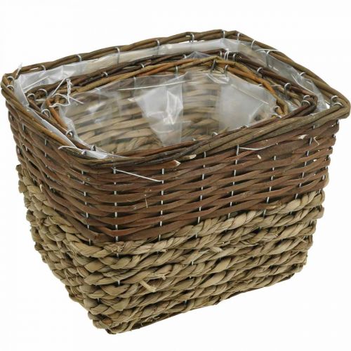 Artikel Växtkorg, naturlig behållare för plantering, fyrkantig blomskål naturlig L29,5/26/23cm H21/19/16cm set om 3