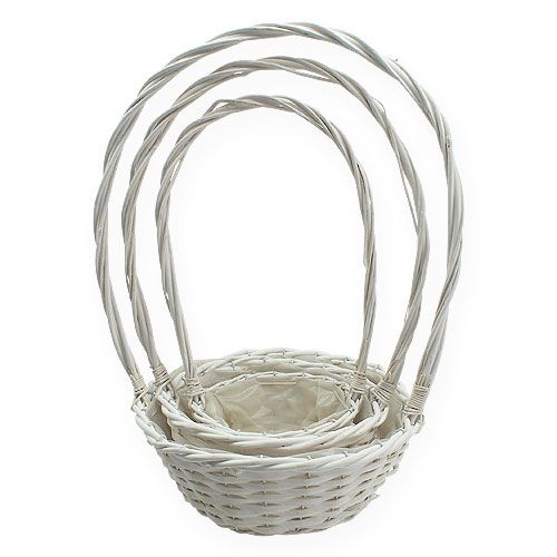 Floristik24 Korgsats x 3 med handtag rund vit Ø18, 23, 29cm