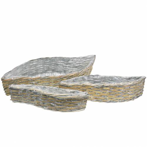 Floristik24 Korg för plantering av vågig natur, tvättad vit 60×20/48,5×15/42×11cm set om 3