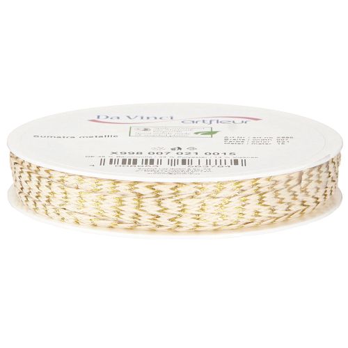 Artikel Sladd bomull guld och grädde bomullsband 7mm 15m